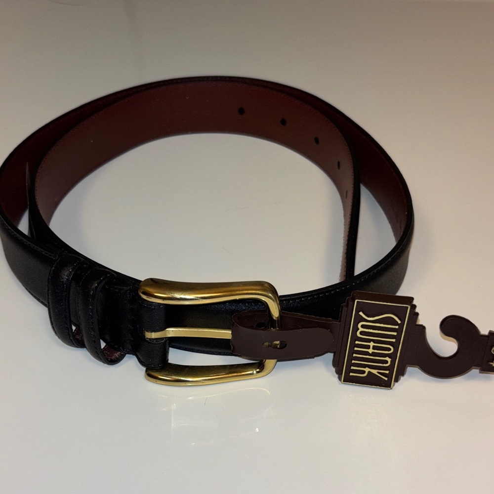 SWANK Black and Brown Men's Belt with Gold Buckle